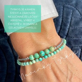 Přátelé, nezahalím ani s náramky.😍 Přidala jsem tyrkysové novinky, najdete ještě měsíční kamen ve tvaru rondelky a...
